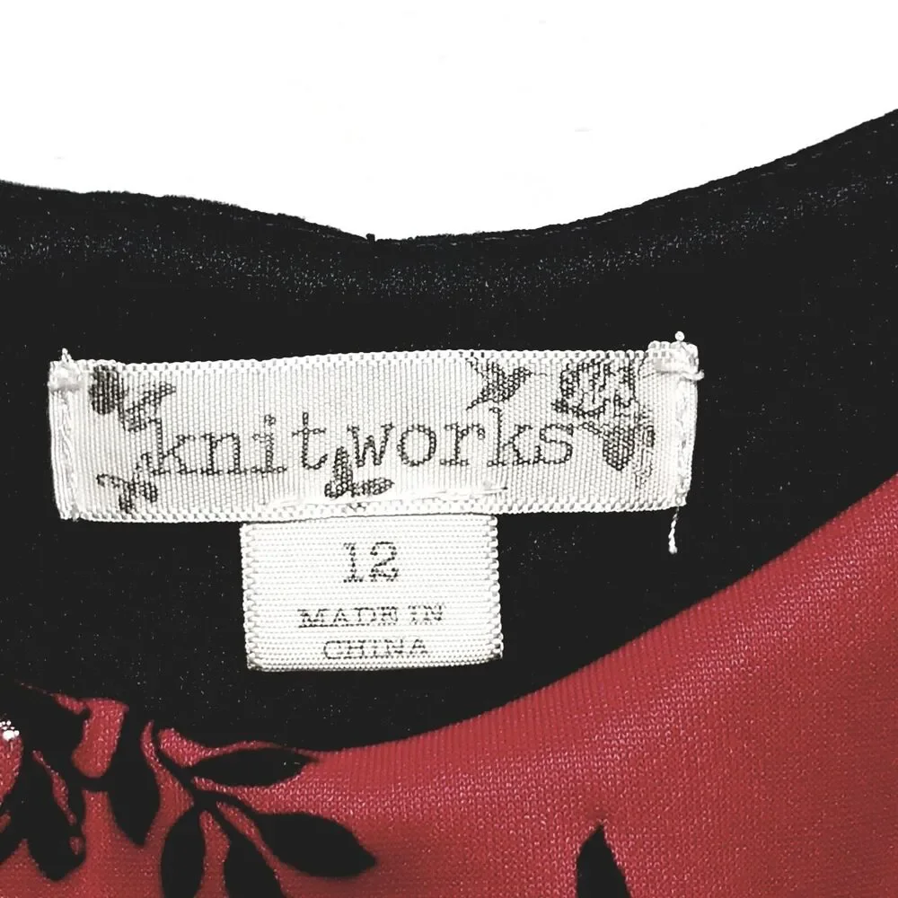 Knit Works Girls 12 Dress Formal Black Red Floral Faux Fur Jacket Holiday